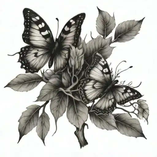 butterfly tree spine tattoo design idea