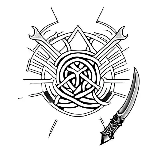 A minimalist tattoo of Loki's dagger with the words 'God of Mischief' tattoo design idea