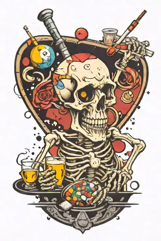 Billards Space Skeleton smoking a cigarette 8Ball Pool tattoo design idea