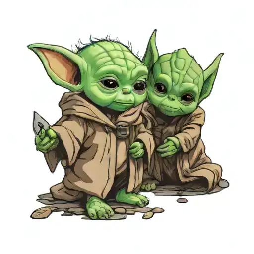 baby yoda and baby groot tattoo design idea