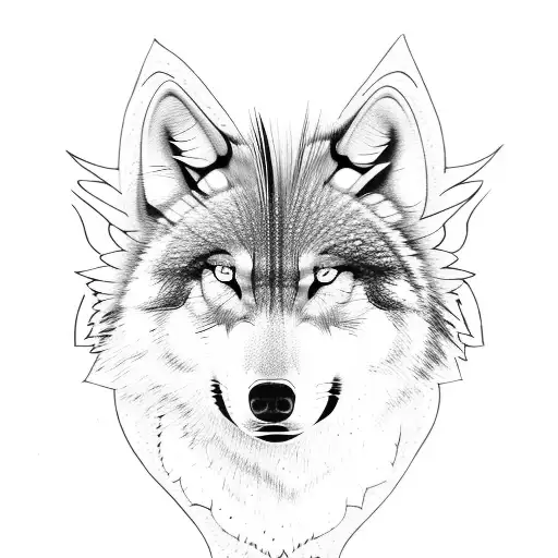 half wolf head front on with angel wings behind tattoo design idea