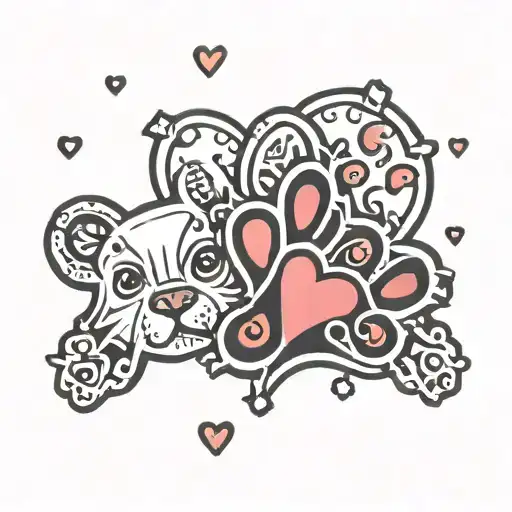 paw print with heart and buddy w tattoo design idea