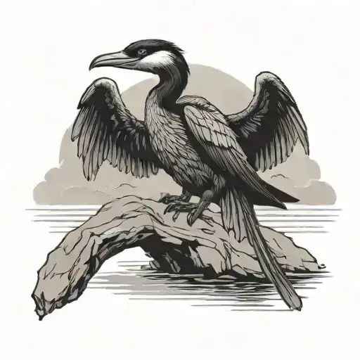 traditional  cormorant on rocks tattoo design idea