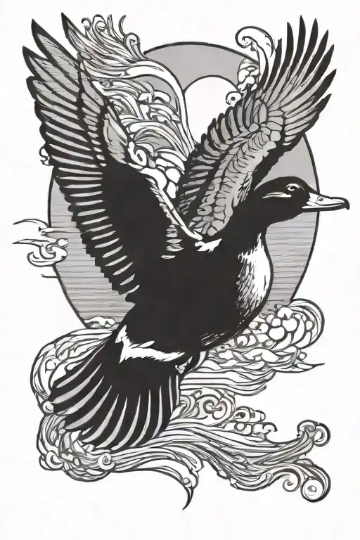 duck flying towards the sun tattoo design idea
