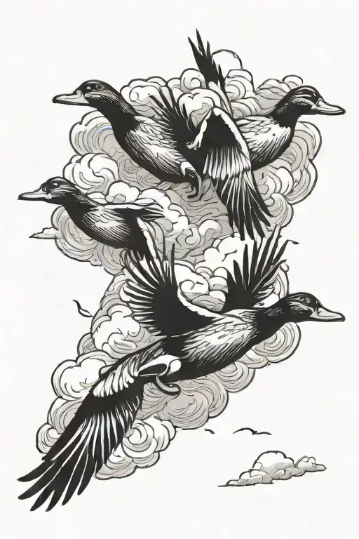 ducks flying in the clouds tattoo design idea