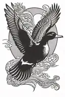 duck flying towards the sun tattoo design idea