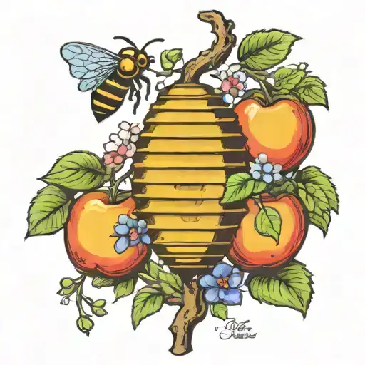 open beehive in a apple tree tattoo design idea