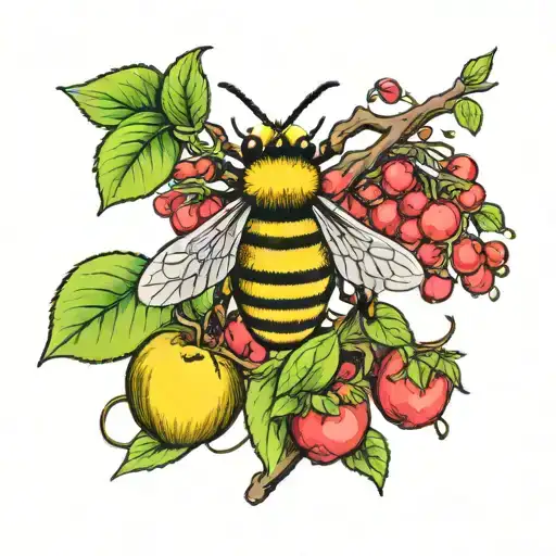 open beehive in a apple tree tattoo design idea