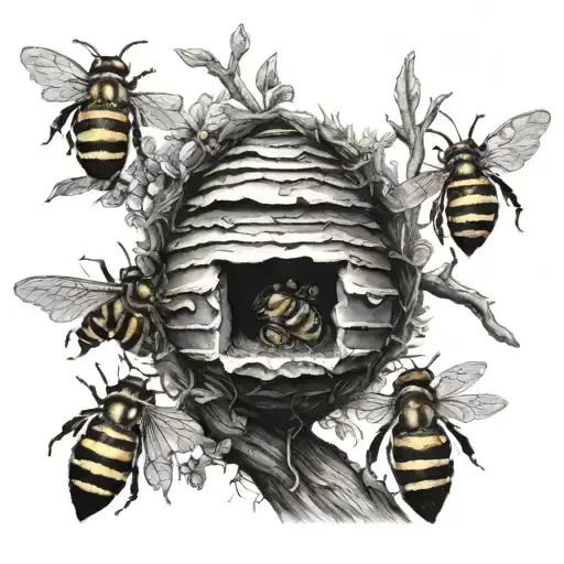 beehive in a  tree tattoo design idea