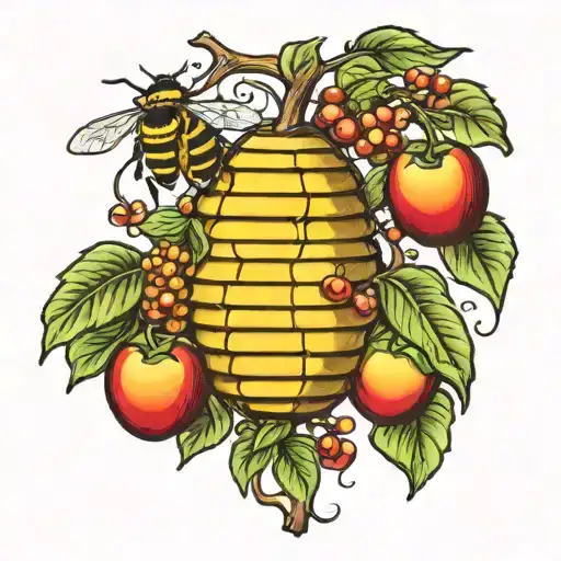 open beehive in a apple tree tattoo design idea