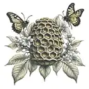 open beehive in a apple tree tattoo design idea