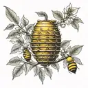 open beehive in a apple tree tattoo design idea