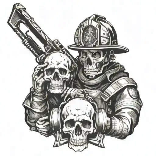 firefighter and skull tattoo design idea