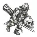 firefighter and skull tattoo design idea