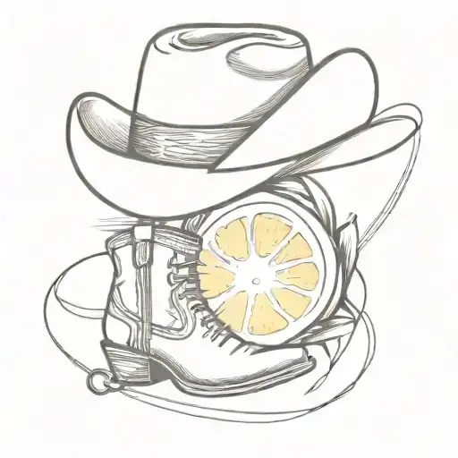 lemon slice with cowboy hat and boots.  tattoo design idea