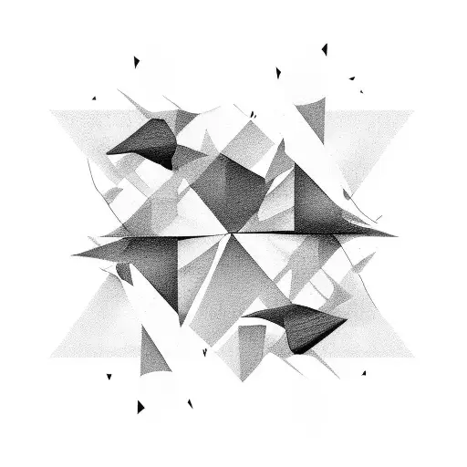 mix of an abstract and geometric style. It features a series of overlapping triangles in various shades of black, gray,  tattoo design idea