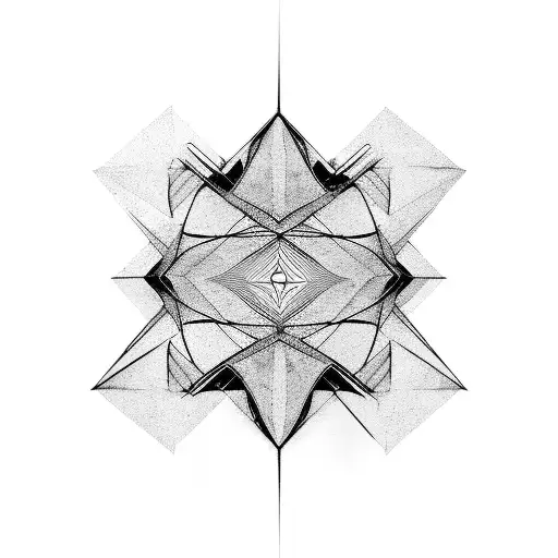 mix of an abstract and geometric style. It features a series of overlapping triangles in various shades of black, gray,  tattoo design idea