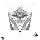 mix of an abstract and geometric style. It features a series of overlapping triangles in various shades of black, gray,  tattoo design idea