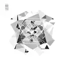 mix of an abstract and geometric style. It features a series of overlapping triangles in various shades of black, gray,  tattoo design idea