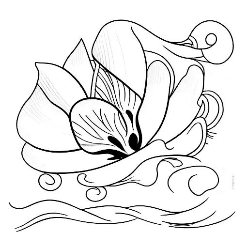 A minimalist tattoo of a larkspur flower blooming underwater, blending the client's love for larkspurs and the ocean. tattoo design idea