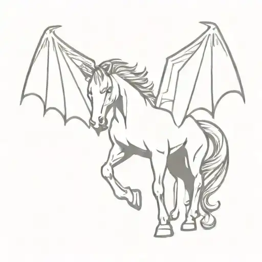 minimalist horse with bat wings made tattoo design idea