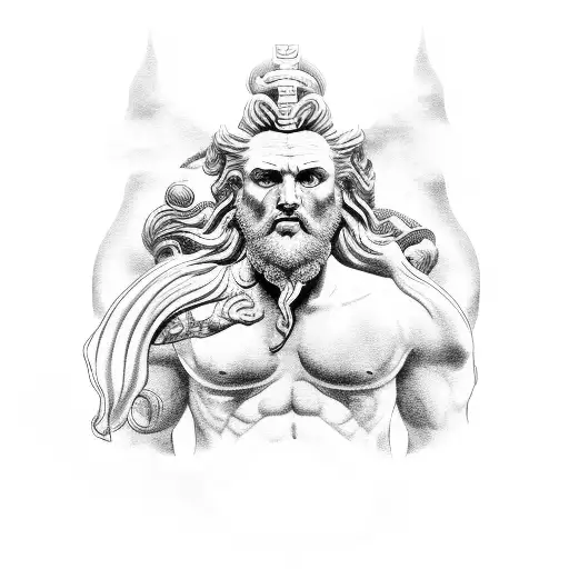 posiedon in water  tattoo design idea