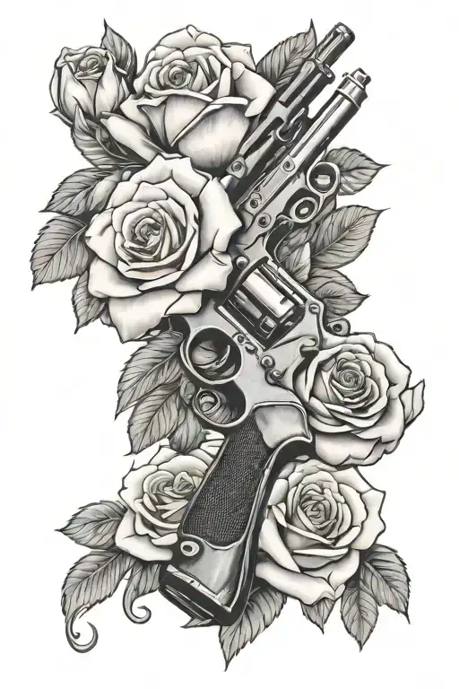 roses and guns money drugs tattoo design idea