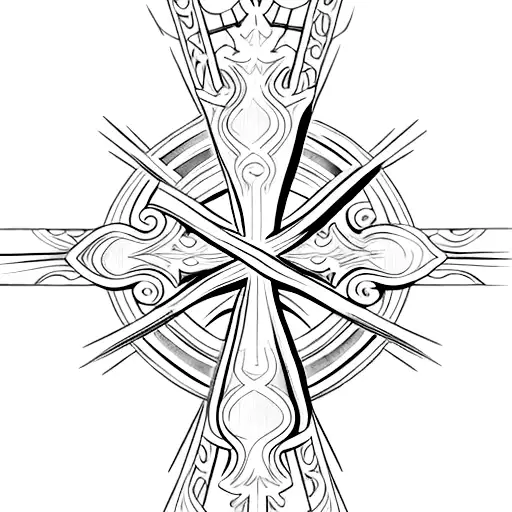 Wood grain cross with Ephesians 6:10 tattoo design idea