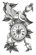 doves, clock, mountains, Cala lily flowers, family tree  tattoo design idea