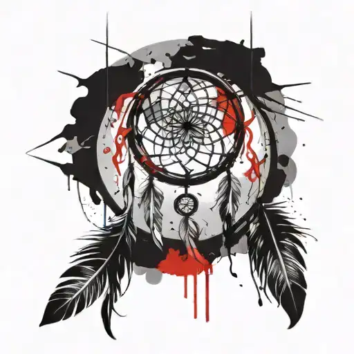 dream catcher hanging upside tattoo design idea