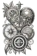 heart, brain, compass tattoo design idea