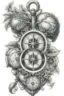 heart, brain, compass tattoo design idea