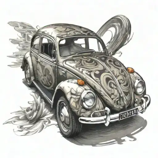 Volkswagen Beetle Type 1 that its shadow is like a Formula 1 tattoo design idea