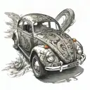 Volkswagen Beetle Type 1 that its shadow is like a Formula 1 tattoo design idea