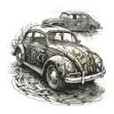 Volkswagen Beetle Type 1 that its shadow is like a Formula 1 tattoo design idea