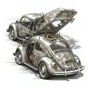 Volkswagen Beetle Type 1 that its shadow is like a Formula 1 tattoo design idea