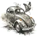 Volkswagen Beetle Type 1 that its shadow is like a Formula 1 tattoo design idea