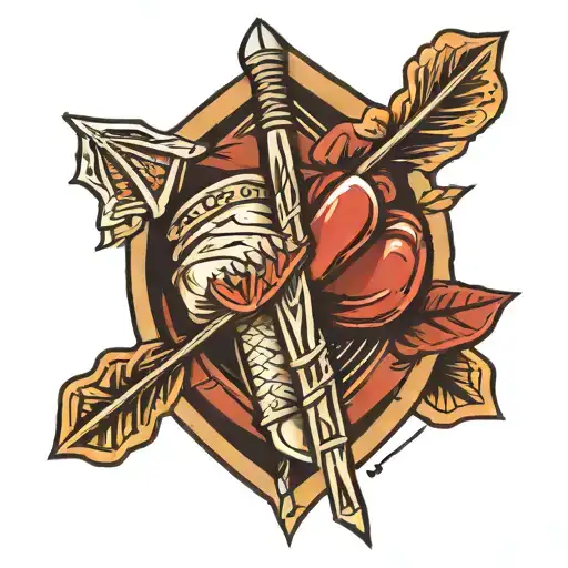 tattoo of a bow and arrow where the arrowhead is a boxing glove. the tattoo is on the outside of a person's forearm with tattoo design idea