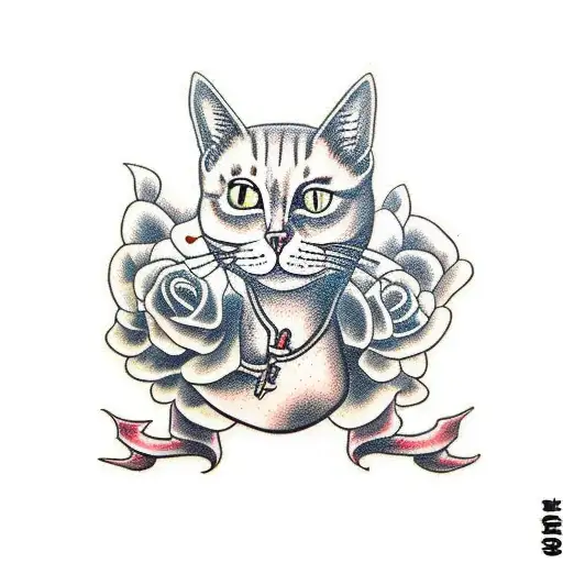 cat full body skeleton tattoo design idea