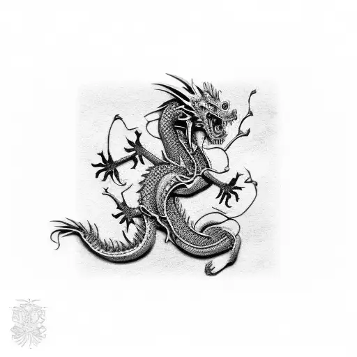 Asian dragon skeleton tattoo design idea