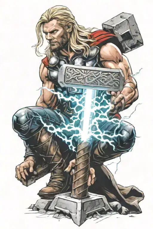 Thor and his hammer with lightning  tattoo design idea