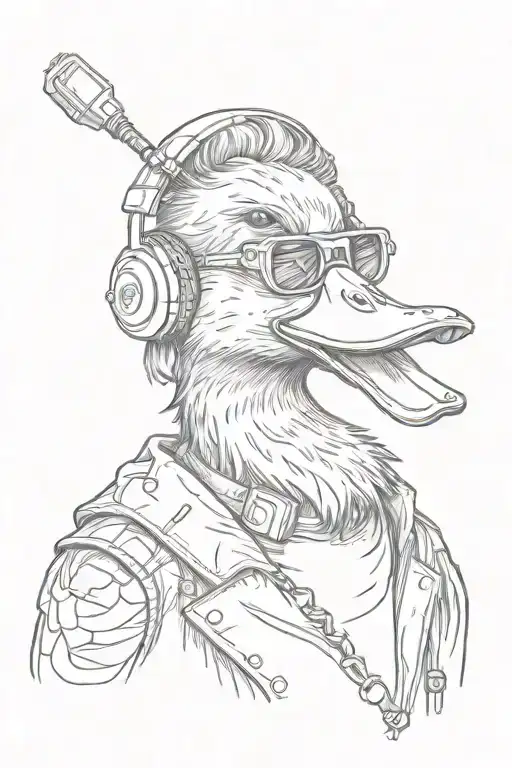 Duck with headphones and sunglasses as a light operator tattoo design idea