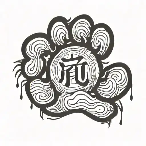 Ryū japanese typography drawing paw print dog tattoo design idea