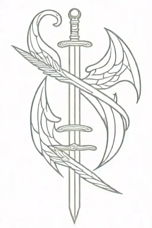 angel wings and sword tattoo design idea