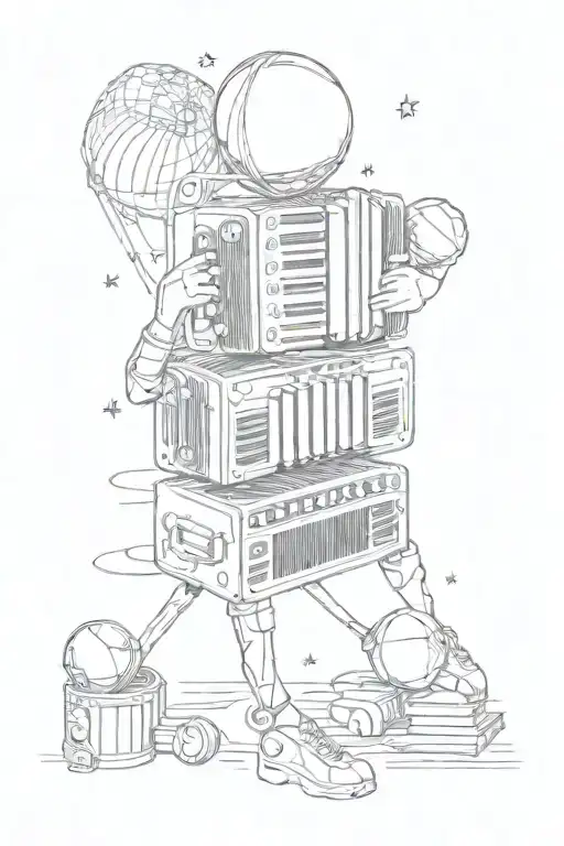 Accordion and disco ball surrounded tattoo design idea