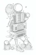 Accordion and disco ball surrounded tattoo design idea
