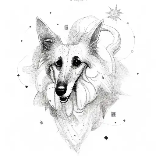 borzoi connected with the cassiopeia constellation tattoo design idea