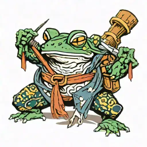 ronin frog carrying a bindle tattoo design idea