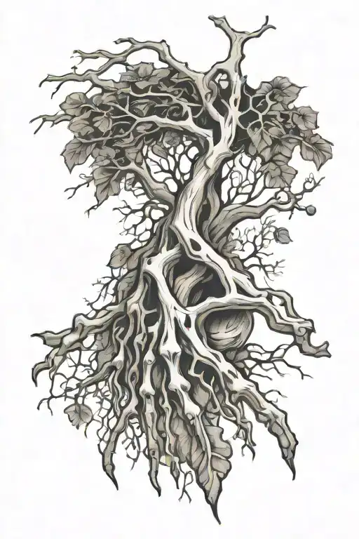 skeleton hand tattoo tree roots wrapping around it tattoo design idea