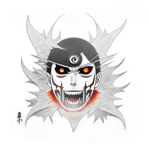 itachi crow with sharingan with tokyo ghoul rose in his mouthjojo bizarre adventure amenintator sign tattoo design idea